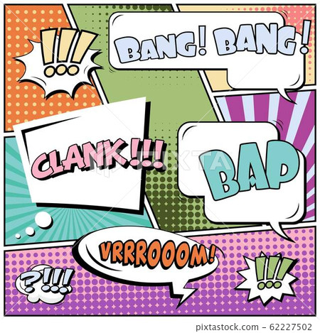 Abstract creative concept vector comic pop art style blank, layout template with clouds beams and 62227502