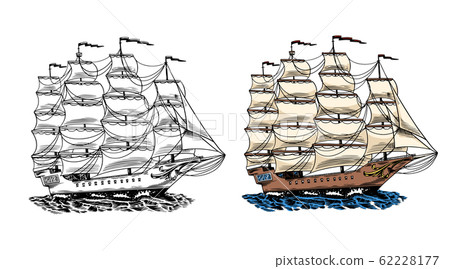 Sailboat in the sea, summer adventure, active vacation. Seagoing vessel, marine ship or nautical 62228177