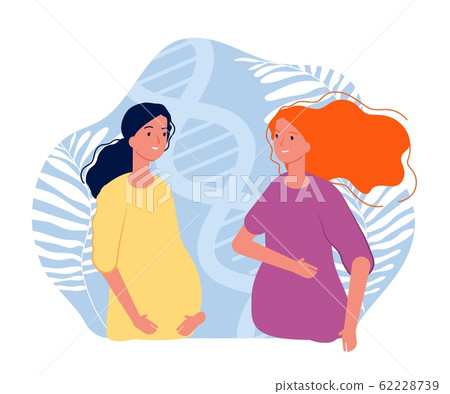 Motherhood. Pregnant girls, joyful future parents. Same-sex family expecting baby. In vitro fertilization, happy single mothers vector concept Motherhood. Pregnant girls, joyful future parents. Same-sex family expecting baby. In vitro fertilization, happy single mothers vector concept 62228739