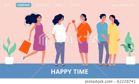 Maternity landing page. Happy pregnant women. Girls expecting children, family and parenthood vector banner template Maternity landing page. Happy pregnant women. Girls expecting children, family and parenthood vector banner template 62228741