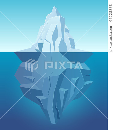 Iceberg in ocean. Big ice white rock in water polar landscape in cartoon style vector outdoor nature Iceberg in ocean. Big ice white rock in water polar landscape in cartoon style vector outdoor nature 62228888