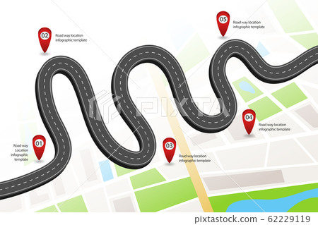 Roadway and pin pointer location infographic template on map background. Roadway and pin pointer location infographic template on map background. 62229119