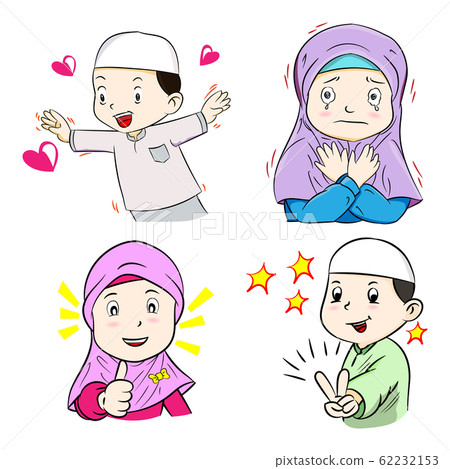 Collection of Muslim Kids Cartoon - Hand drawn Collection of Muslim Kids Cartoon - Hand drawn 62232153