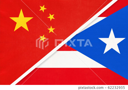 China or PRC vs Puerto Rico national flag from textile China or PRC vs Puerto Rico national flag from textile 62232935