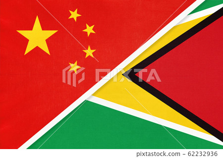 China or PRC vs Guyana national flag from textile. 62232936