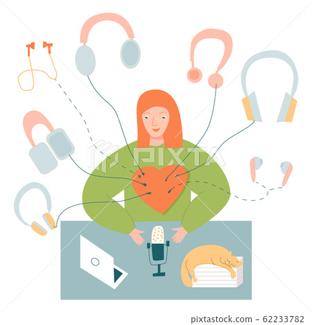 Girl recording podcast online broadcasting Girl recording podcast online broadcasting 62233782