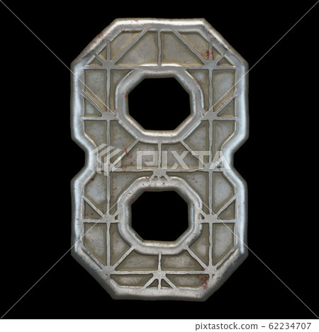 Industrial metal number 8 on black background 3d 62234707