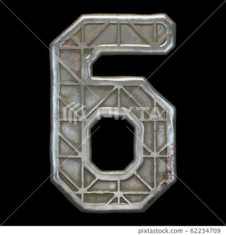 Industrial metal number 6 on black background 3d Industrial metal number 6 on black background 3d 62234709
