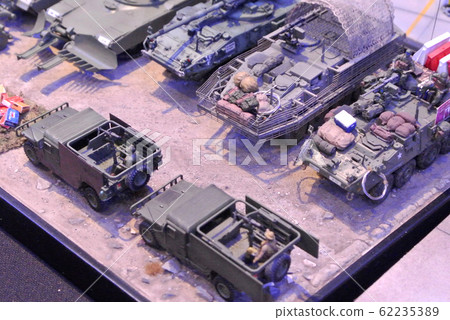 KUALA LUMPUR, MALAYSIA -OCTOBER 6, 2018: Selected focused miniature model of military tanks and amour vehicles. Display for the public by the collector. 62235389