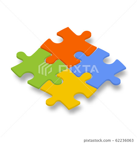 4 colorful jigsaw puzzle pieces. Team cooperation, teamwork or solution business theme. 3D vector illustration with dropped shadow 62236063