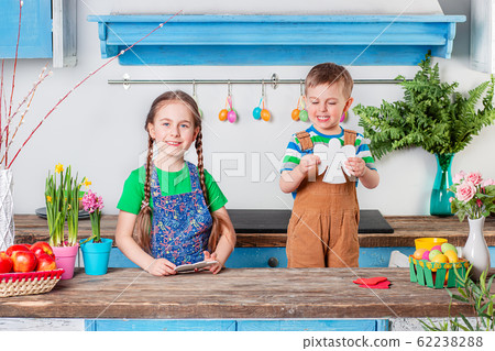 Happy easter. Cute brother and sister, funny kids Happy easter. Cute brother and sister, funny kids 62238288