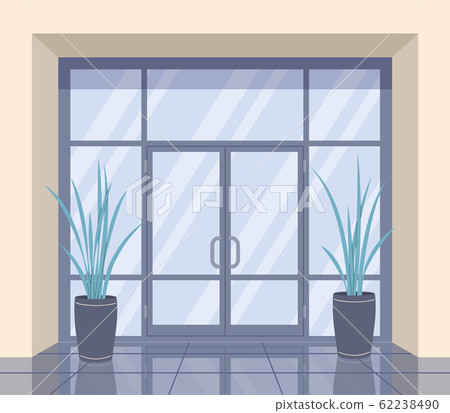 Office Interior with Door, Glossy Floor and Pot 62238490