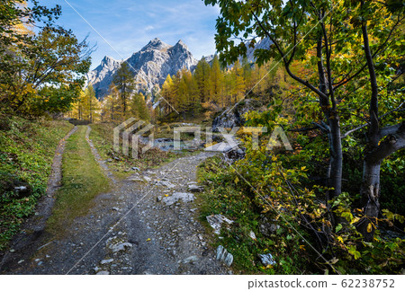 Autumn alpine stream view from mountain hiking path to Tappenkarsee, Kleinarl, Land Salzburg, Austria. Autumn alpine stream view from mountain hiking path to Tappenkarsee, Kleinarl, Land Salzburg, Austria. 62238752