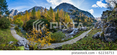 Autumn alpine stream view from mountain hiking path to Tappenkarsee, Kleinarl, Land Salzburg, Austria. Autumn alpine stream view from mountain hiking path to Tappenkarsee, Kleinarl, Land Salzburg, Austria. 62238753