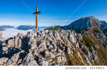 Autumn Alps mountain misty morning view, Schonau am Konigssee, Berchtesgaden national park, Germany. Autumn Alps mountain misty morning view, Schonau am Konigssee, Berchtesgaden national park, Germany. 62238813
