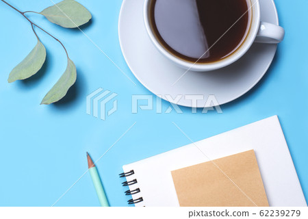 Flat lay photo of a freelancer workspace desk with copy space background. 62239279