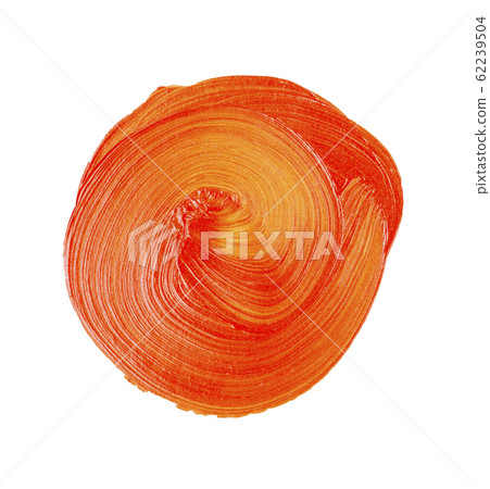 A round spot of scarlet paint. Bright acrylic paint. Brush stroke texture isolated on white A round spot of scarlet paint. Bright acrylic paint. Brush stroke texture isolated on white 62239504