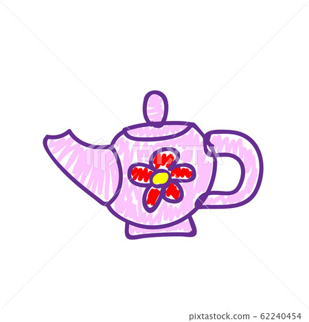 teapot with red flower in a deliberately childish style. teapot with red flower in a deliberately childish style. 62240454
