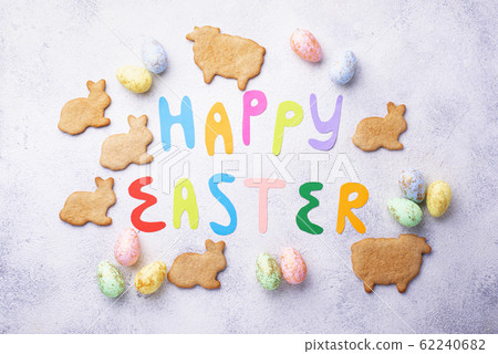 Happy Easter text and color eggs Happy Easter text and color eggs 62240682
