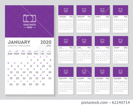 Hijri and Gregorian calendar year 2020. Islamic calendar 1441 to 1442 arabic colorful pattern template. Hijri and Gregorian calendar year 2020. Islamic calendar 1441 to 1442 arabic colorful pattern template. 62240714