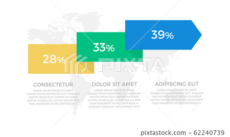 Set of yellow, green and blue elements for infographic with world map presentation slides. 62240739