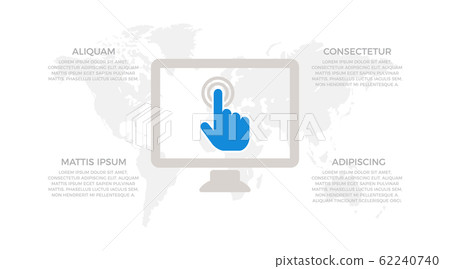 Set of blue elements for infographic with world map presentation slides. Set of blue elements for infographic with world map presentation slides. 62240740
