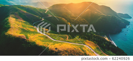 Aerial view of Marin Headlands at sunset 62240926