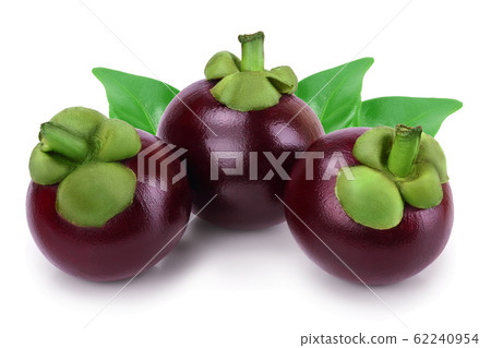 ripe mangosteen iwith leaves solated on white background closeup ripe mangosteen iwith leaves solated on white background closeup 62240954
