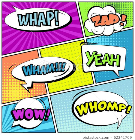 Abstract creative concept vector comic pop art style blank, layout template with clouds beams and 62241709