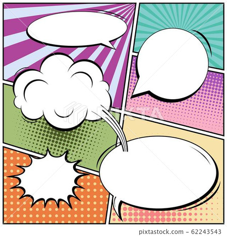 Abstract creative concept vector comic pop art style blank, layout template with clouds beams and 62243543