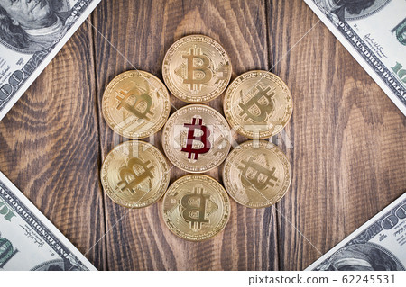 The cryptocurrency Bitcoin coin. Gold coin. 100 62245531