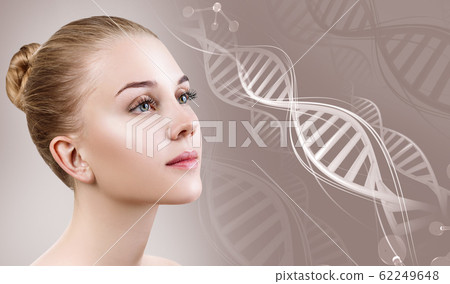 Sensual young woman among DNA chains. Sensual young woman among DNA chains. 62249648