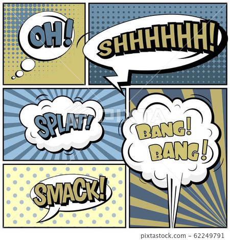 Abstract creative concept vector comic pop art style blank, layout template with clouds beams and 62249791