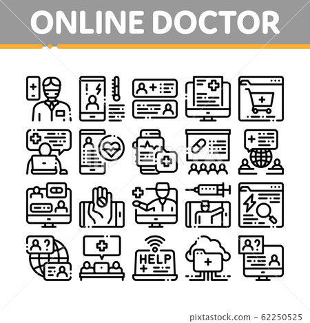 Online Doctor Advice Collection Icons Set Vector-插圖素材 [62250525] - PIXTA圖庫