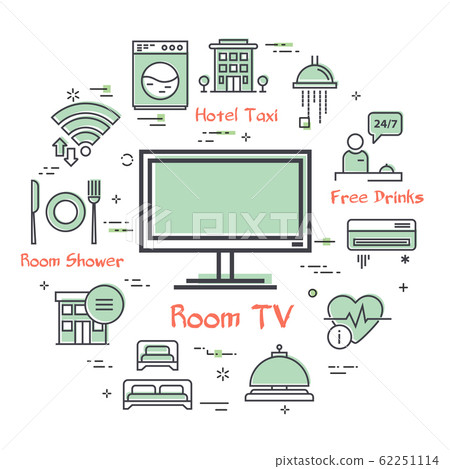 Vector hotel service square concept - TV in room Vector hotel service square concept - TV in room 62251114