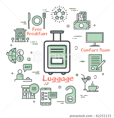 Vector hotel service square concept - luggage bag with wheels Vector hotel service square concept - luggage bag with wheels 62251115