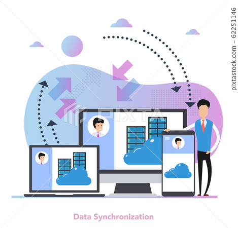 Vector square concept of data synchronization in flat 62251146