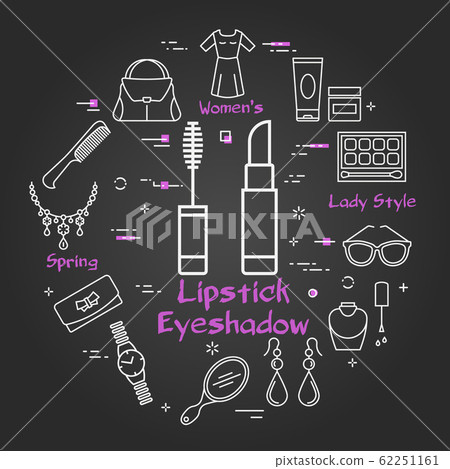 Vector woman accessories black concept - Lipstick and eyeshadow icon 62251161