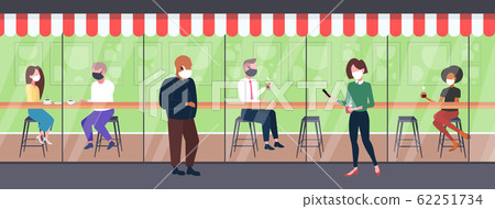mix race people wearing masks to prevent epidemic MERS-CoV wuhan 2019-nCoV pandemic health risk concept cafe interior full length horizontal mix race people wearing masks to prevent epidemic MERS-CoV wuhan 2019-nCoV pandemic health risk concept cafe interior full length horizontal 62251734