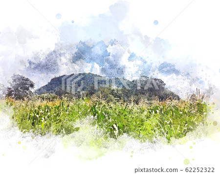 Abstract tree and field landscape in Thailand on watercolor illustration painting background. Abstract tree and field landscape in Thailand on watercolor illustration painting background. 62252322
