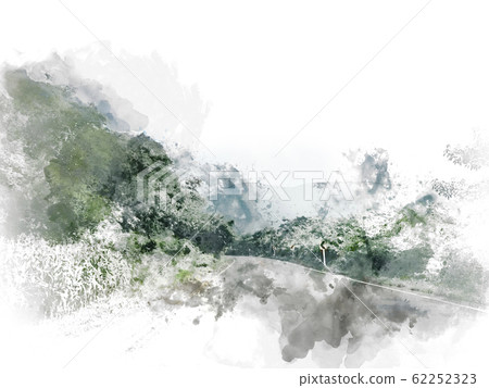 Abstract tree and field landscape in Thailand on watercolor illustration painting background. Abstract tree and field landscape in Thailand on watercolor illustration painting background. 62252323
