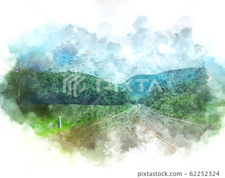 Abstract tree and field landscape in Thailand on watercolor illustration painting background. Abstract tree and field landscape in Thailand on watercolor illustration painting background. 62252324
