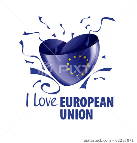 Flag of the European union in the shape of a heart and the inscription I love European union. Vector illustration 62255071
