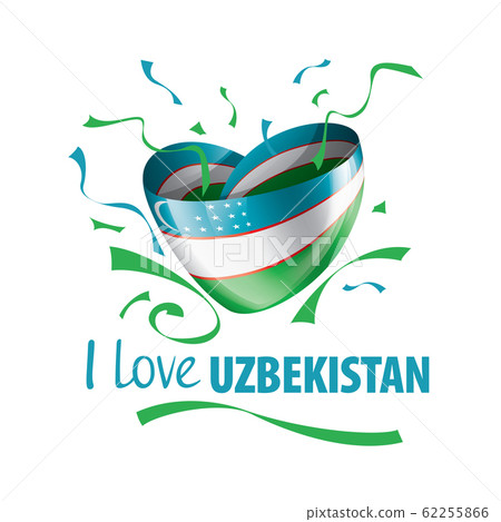 National flag of the Uzbekistan in the shape of a heart and the inscription I love Uzbekistan. Vector illustration 62255866