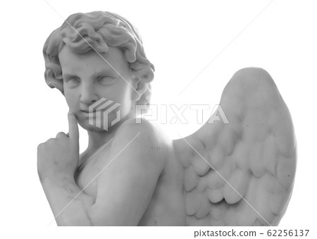 White angel of death against white isolated background as a symbol of the end of life. Ancient statue. Religion, eternal life, immortality, faith concept 62256137