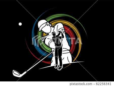 Group of Golf players, Golfer action cartoon sport graphic vector. Group of Golf players, Golfer action cartoon sport graphic vector. 62256341