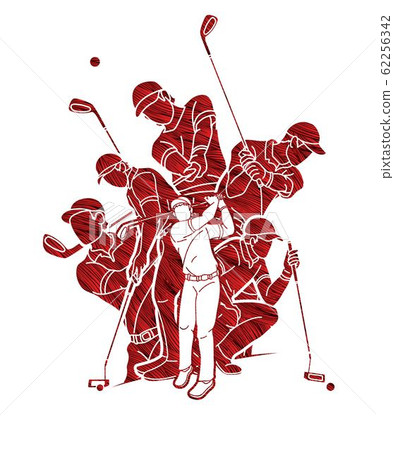 Group of Golf players, Golfer action cartoon sport graphic vector. Group of Golf players, Golfer action cartoon sport graphic vector. 62256342