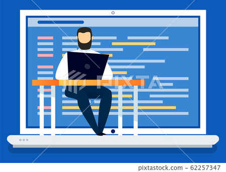 Man Using Computer Coding and Programming Vector - Stock Illustration ...