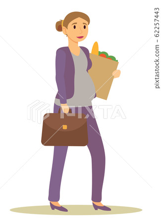 Pregnant Businesswoman Returning Home from Shop Pregnant Businesswoman Returning Home from Shop 62257443