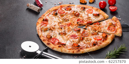 Tasty sliced pizza with seafood and tomato Tasty sliced pizza with seafood and tomato 62257870